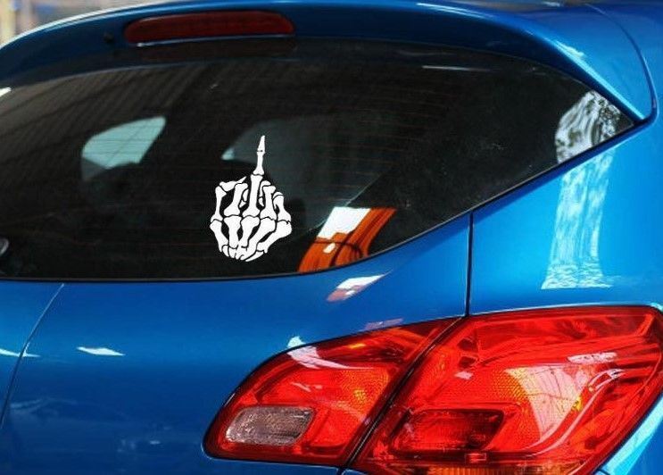 SKULL MIDDLE FINGER Skeleton Bone Fuck-U Reflective Car Window Sticker Decal