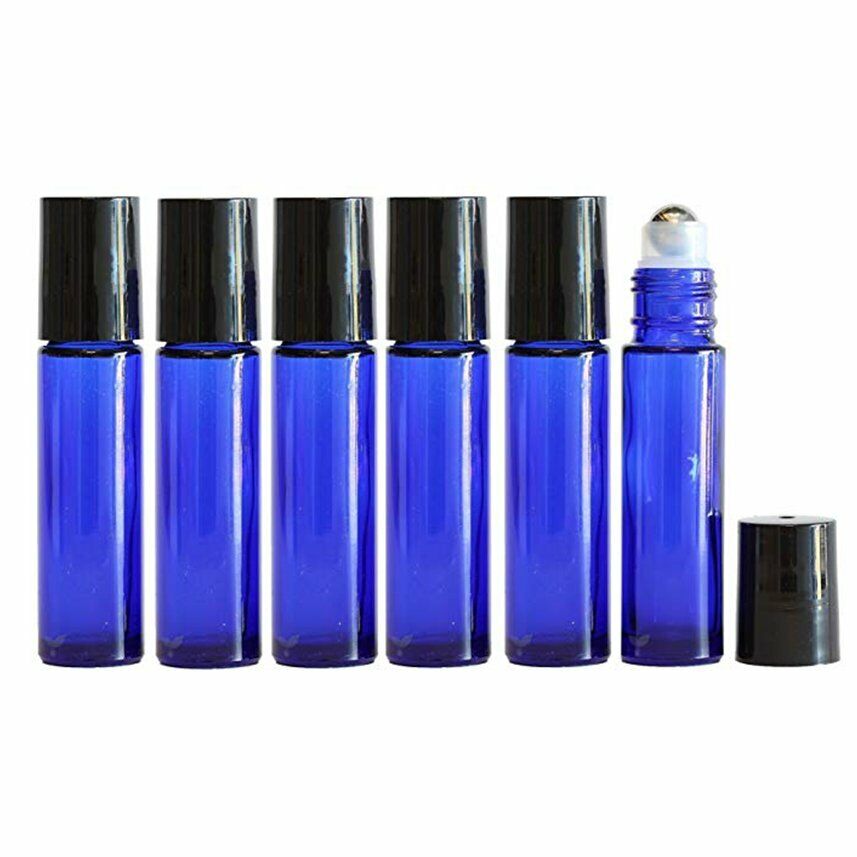 50X Roller Bottles Blue THICK Glass Steel Roll On Ball For Essential Oils 10ml