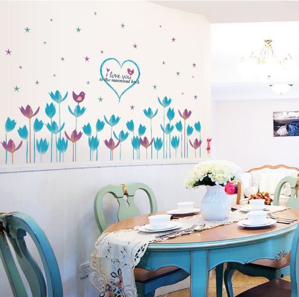 Wall Border stickers Tulip Flower Love Removable Decals Kids Nursery Decor Mural