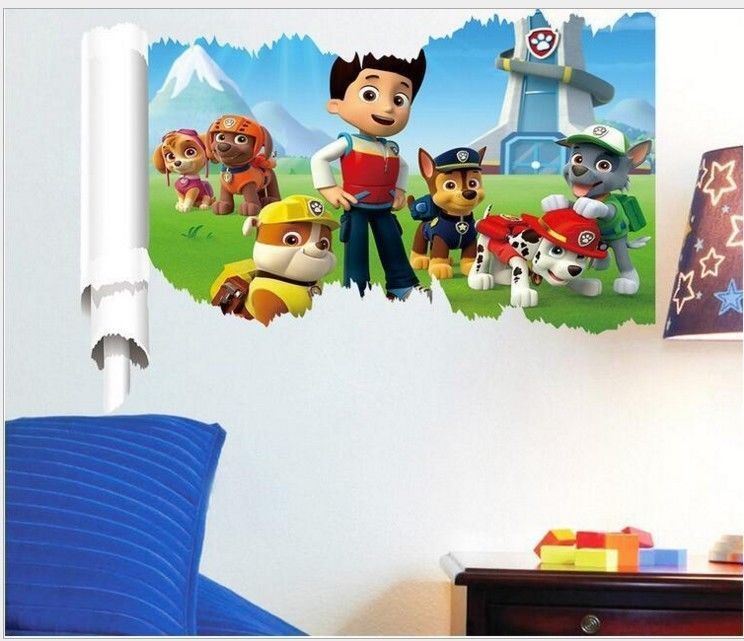 3D Paw Patrol Wall Stickers Removable Broken Wall Kid Boy Girl Room Decal