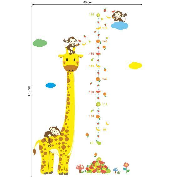 Wall Stickers Removable Giraffe Monkey Height Kids Nursery Decal Growth Chart