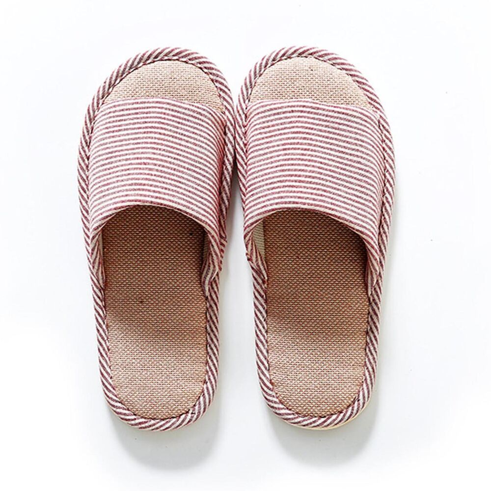 Women Men Indoor Slippers Anti-slip Linen Summer Open Toe Home Flat Slippers