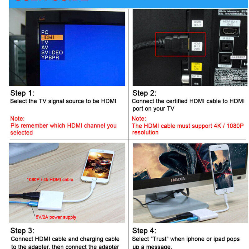 HDMI Digital TV AV Adapter Cable to Adapter For iPad iPod iPhone Series HD 1080P