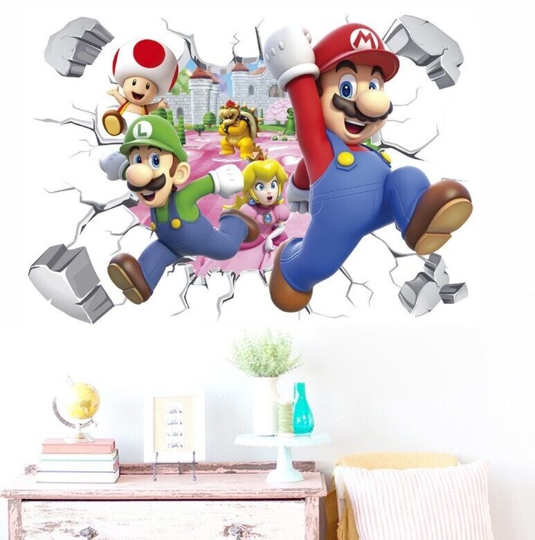 3D Wall Stickers Removable Super Mario Bros Game Kids Broken Wall Bedroom Decor