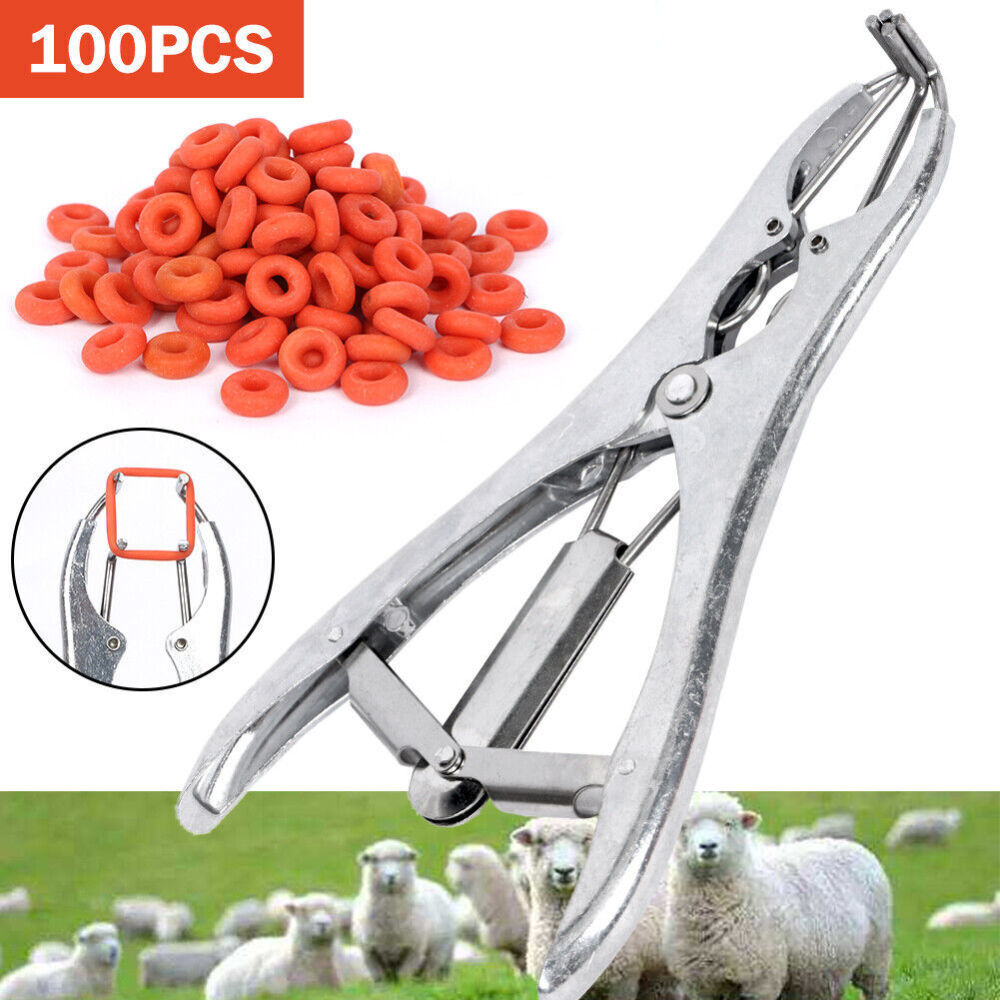 Marking Rings Applicator Plier & 100 Rubber Rings Castration Tail Banding Sheep