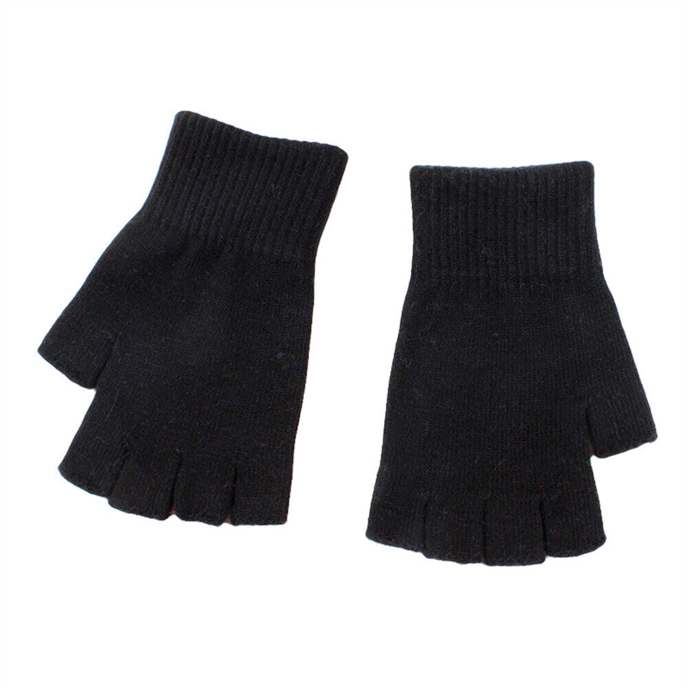 Winter Fingerless Gloves Open Finger Black Soft Warm Knitted Glove Unisex Mitten