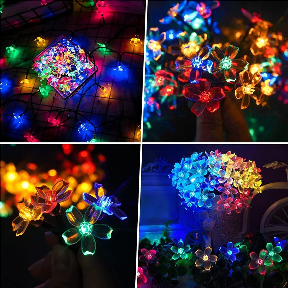 100/200 LED Solar String Lights Peach Flower Fairy Outdoor Garden Party Decor