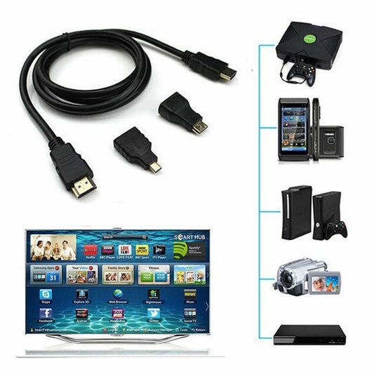 3 in 1 HD 1.5M HDMI to HDMI Cable + Micro HDMI Adaptor + Mini HDMI adapter