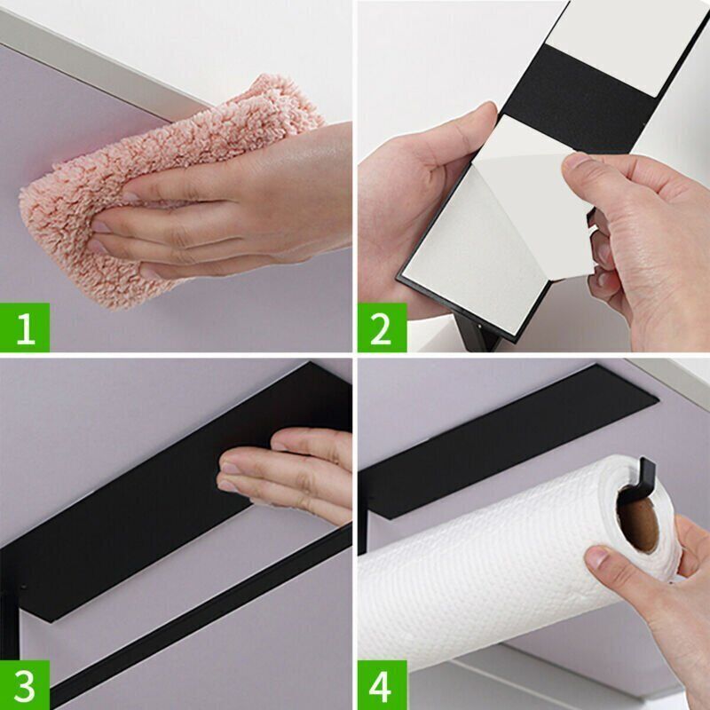 Kitchen Paper Towel Rack Toilet Roll Holder Wall Mount Tissue Self-Adhesive