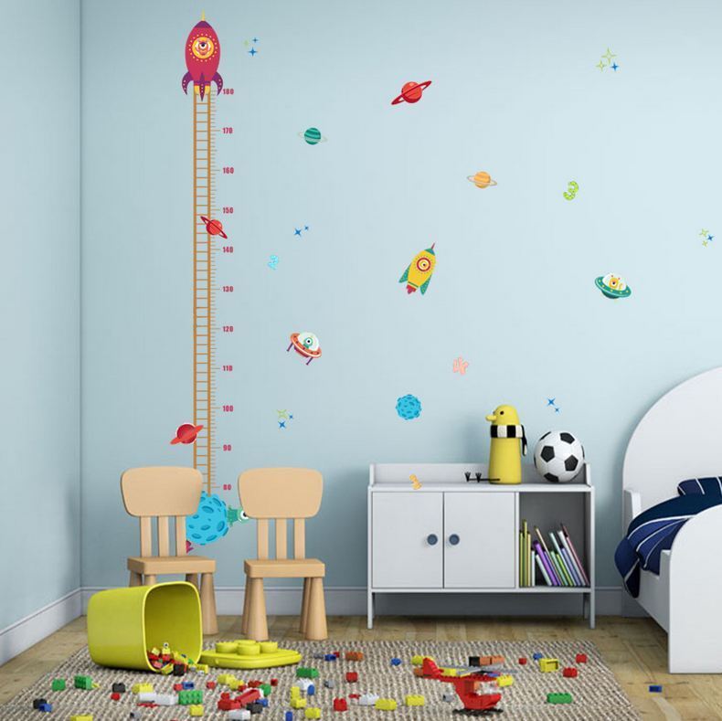 Wall Stickers Removable Rocket Planet Height Kids Nursery Decal Growth Chart