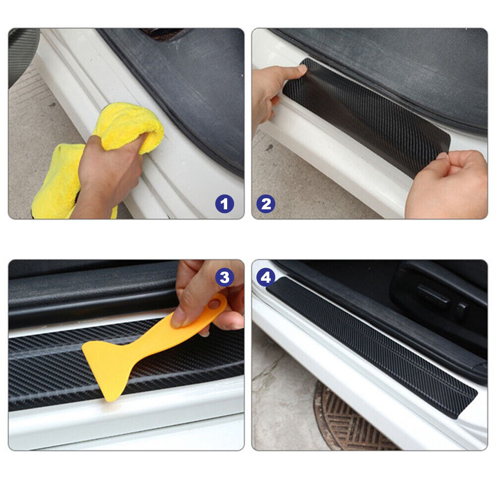 4PCS Carbon Fiber Car Sill Protectors Door Sticker Side Scuff Plate Accessories