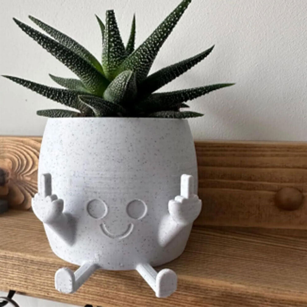 Smiling Plant Pot with Middle Fingers Up, Unique Funny Cute Succulents Plant Pot