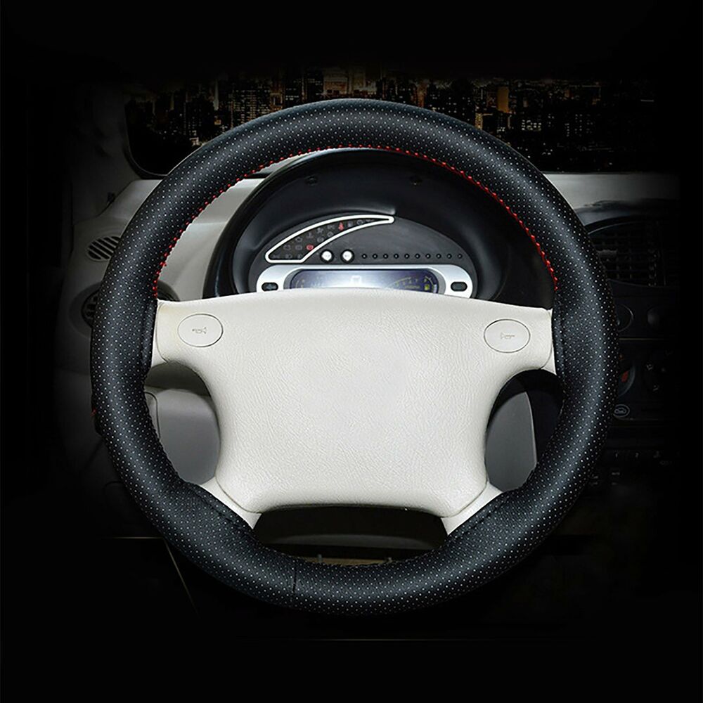 Leather DIY Car Steering Wheel Cover Breathable Anti-slip Universal 38cm