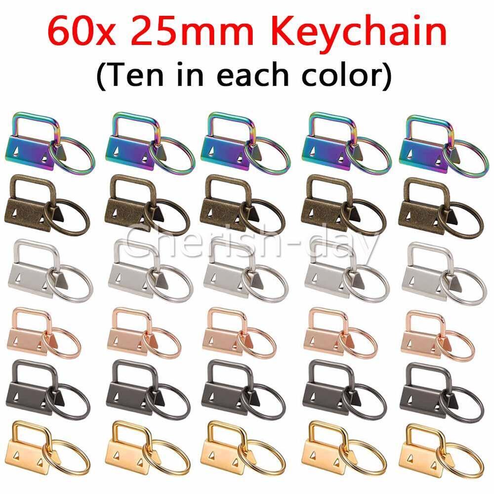 60PCS Key Fob Hardware Keychain Split Ring Wrist Wristlet Cotton Tail Clip