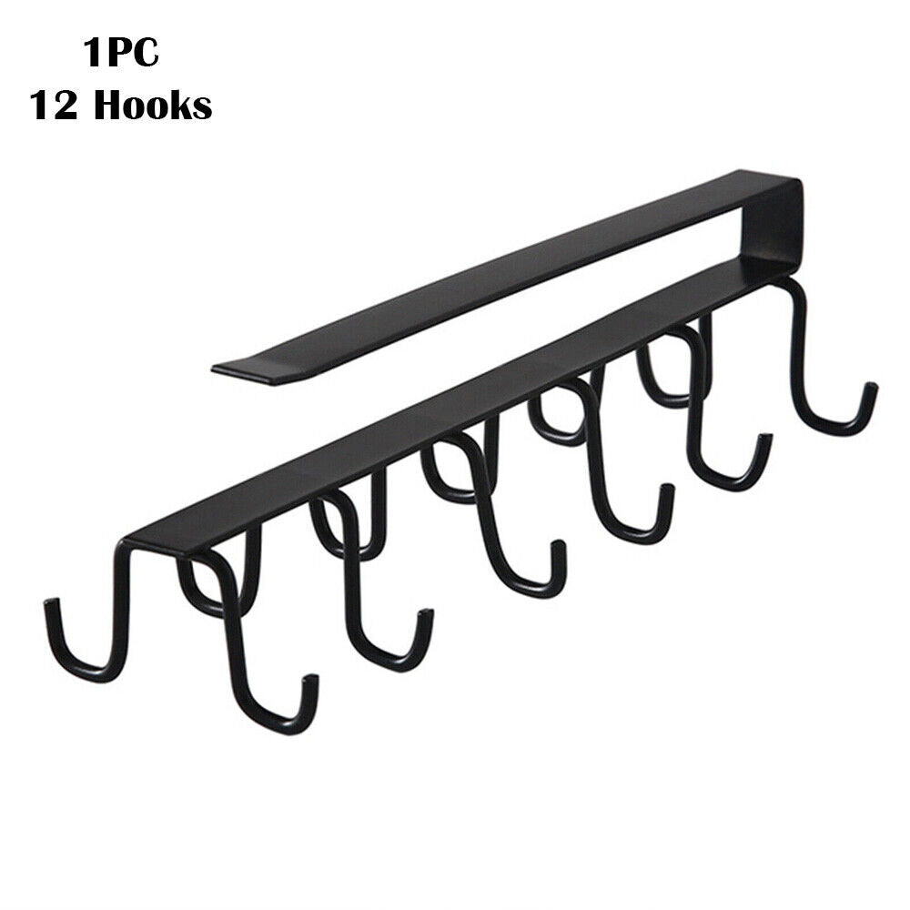 6/12 Hook Mug Cup Rack Holder Under Shelf Kitchen Cabinet Metal Hanger Wardrobe