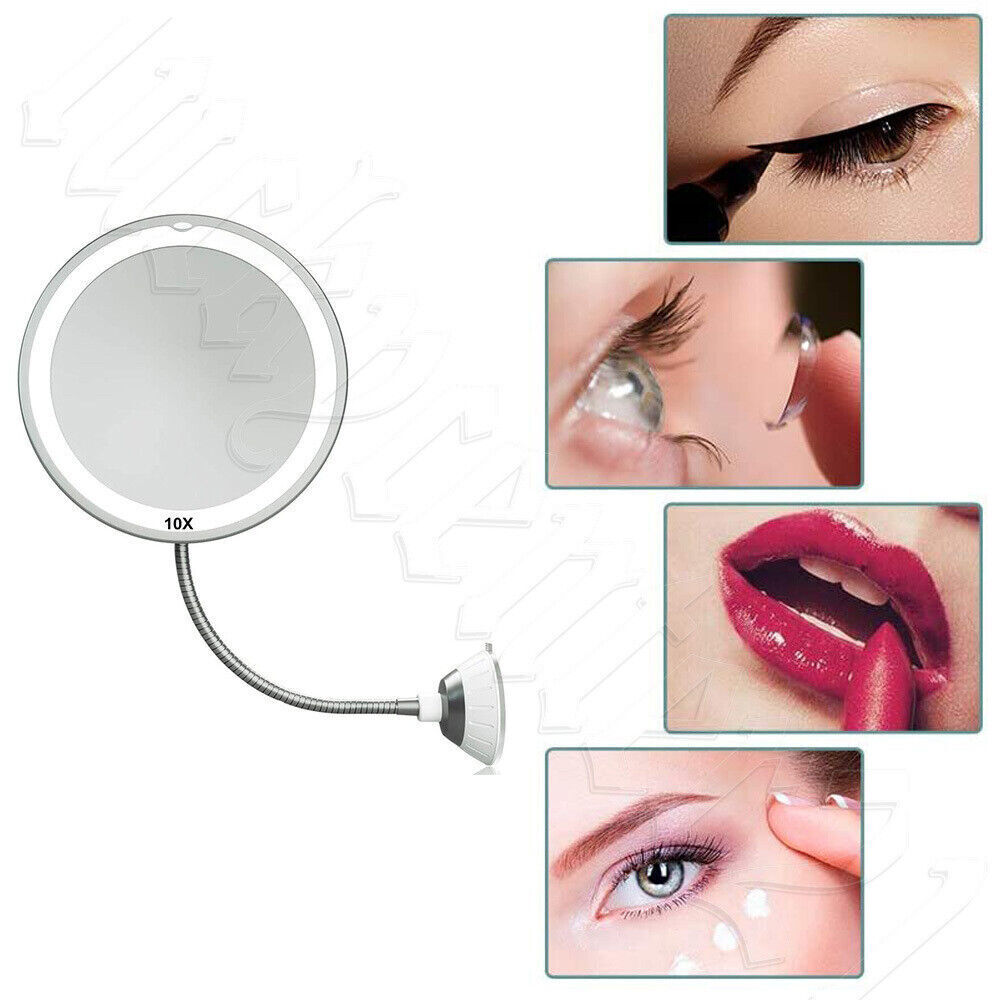 10X Magnifying Makeup Mirror 360° Flexible Illuminated Bendable Neck LED Light