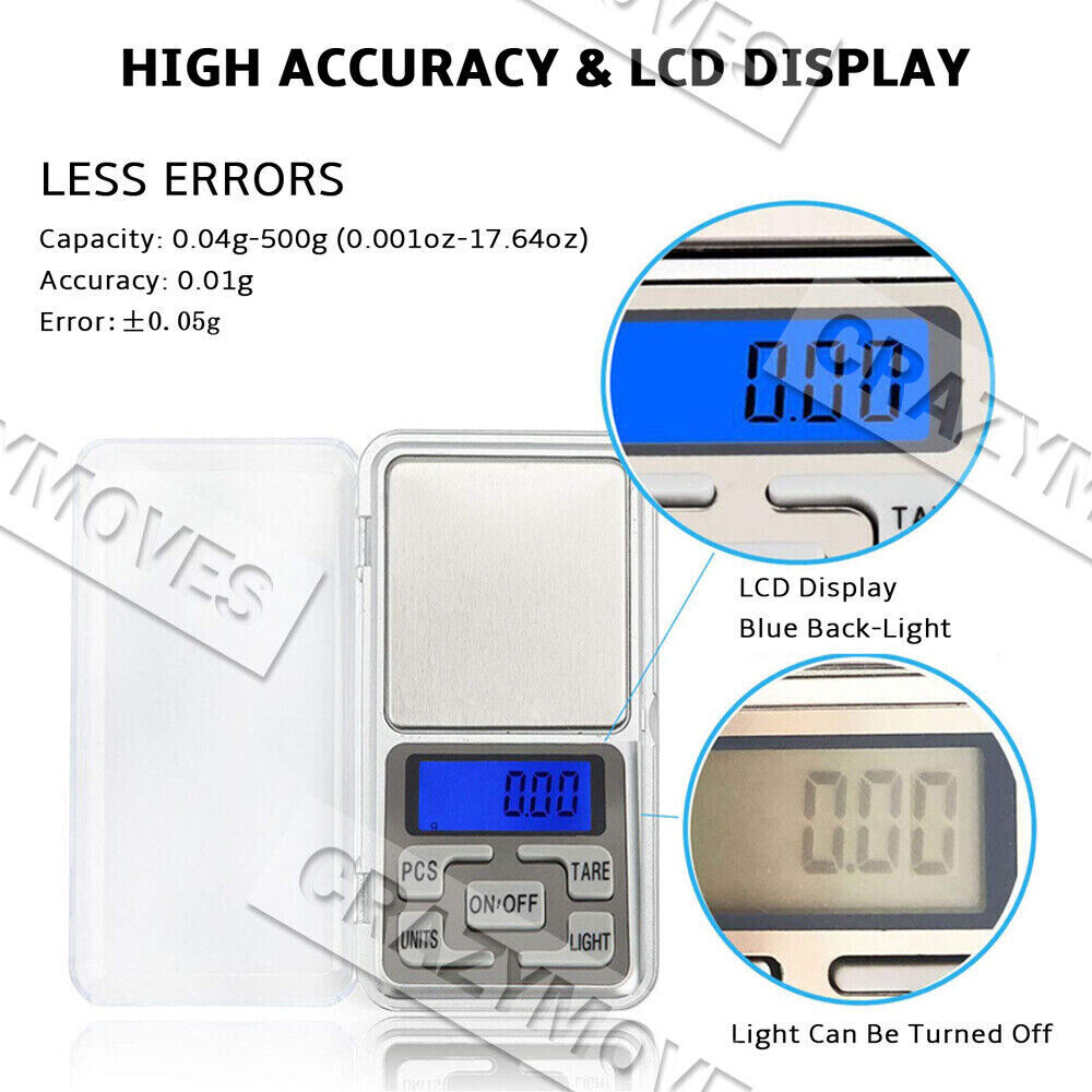 Pocket Digital Mini Scales 0.01-500g/0.1-3KG Precision Weight Balance Silver