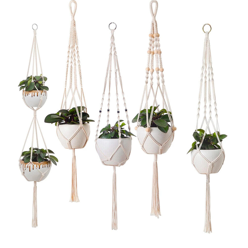 5x Pot Holder Macrame Plant Hanger Hanging Planter Basket Hemp Rope Braided New