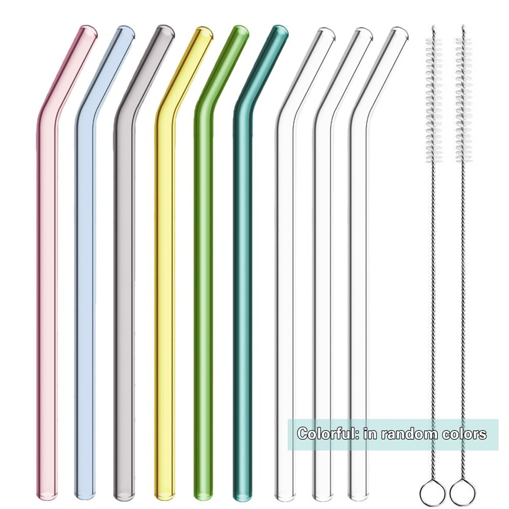 10Pcs Reusable Glass Straw Pyrex Straight Drinking Straws Juice +2 Brush Safe