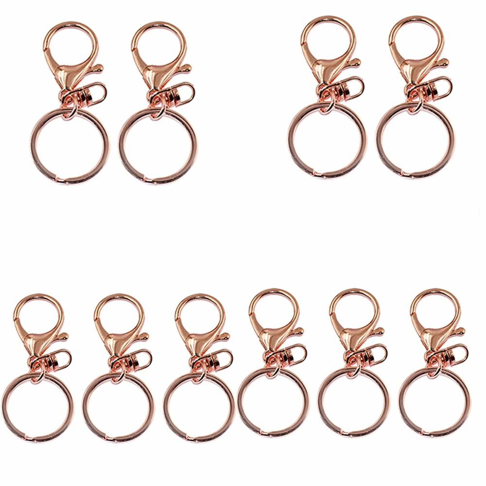 50X Rose Gold Swivel Lobster Clasp Trigger Clip Key Ring Keychain Split Ring DIY