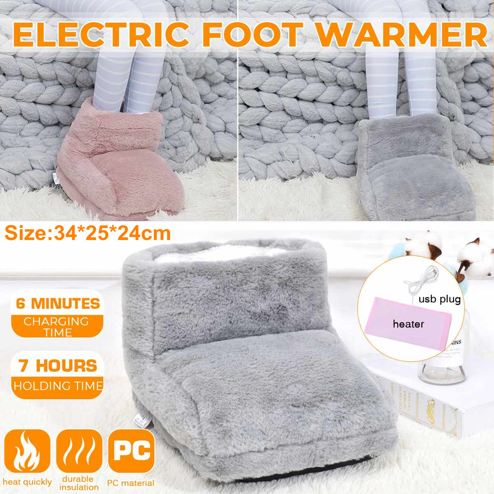 Foot Warmer Electric Shoes Plush Warming Slipper USB Feet Heating Winter