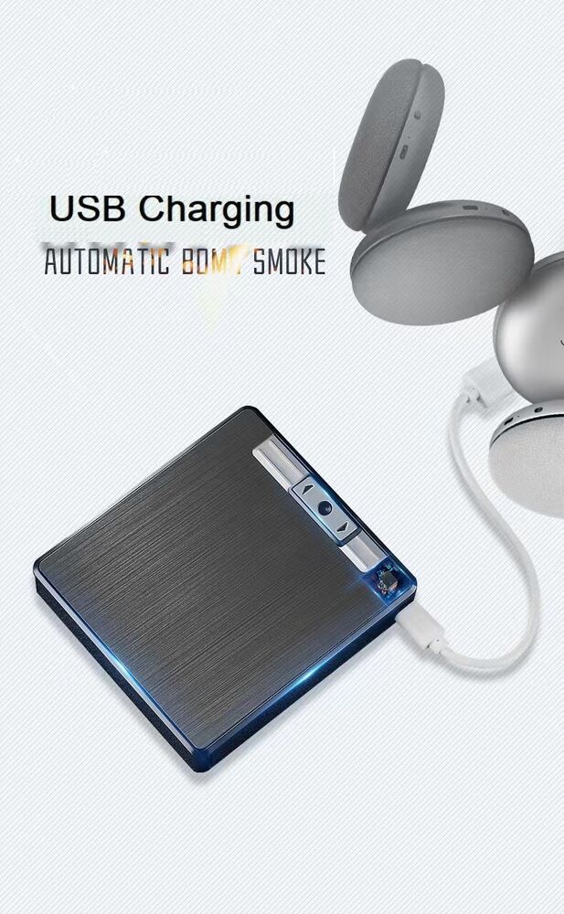 Automatic Rechargeable Electric USB Cigarette Case Lighter Gift Dampproof Box