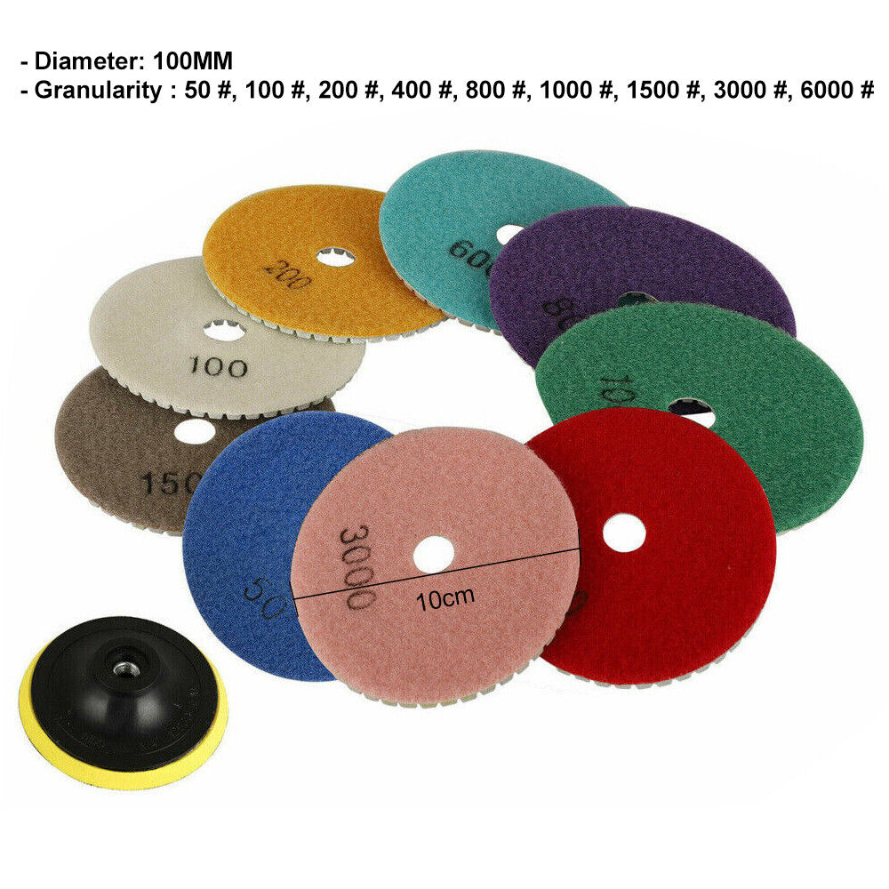 10Pcs Diamond Polishing Pads Wet Dry 4 Set for Granite Stone Concrete Marble