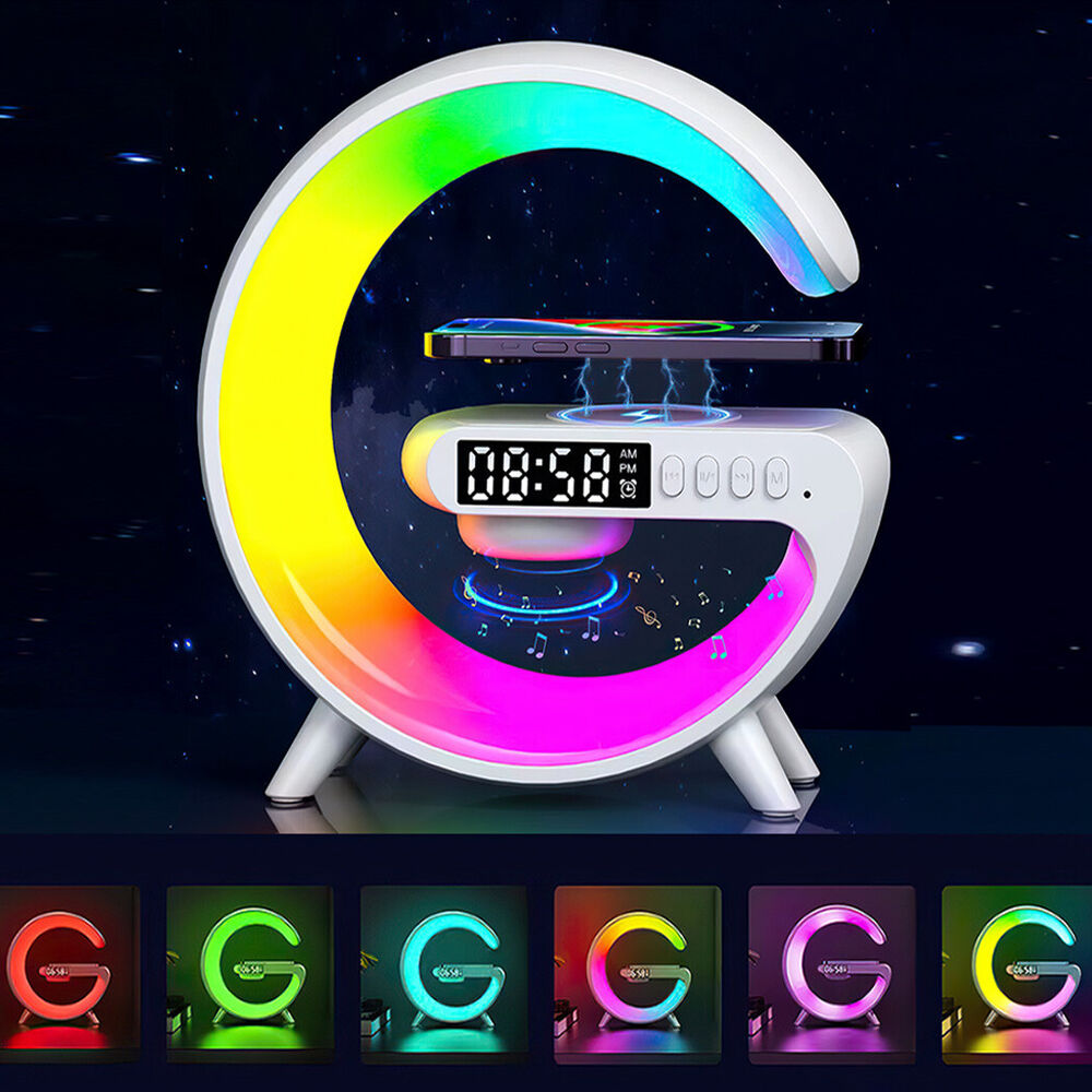 Smart G Lamp Bluetooth Speaker Wireless Charger RGB Alarm Clock Night Light