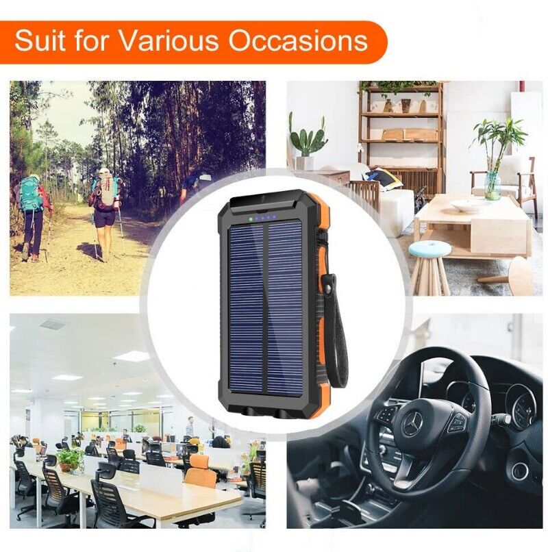 Solar Power Bank 900000mAh Pack Waterproof 2USB LED Battery Charger For Phone