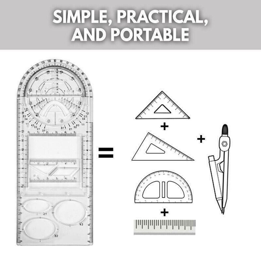 Multifunctional Geometric Ruler Drawing Template School Office Measuring Tool