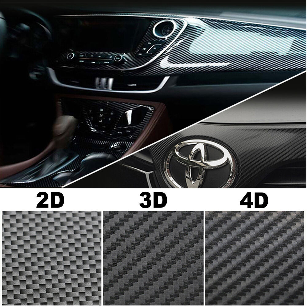 50cm x1.51M 4D Gloss Black Carbon Fibre Fiber Vinyl Car Wrap Air Release Film