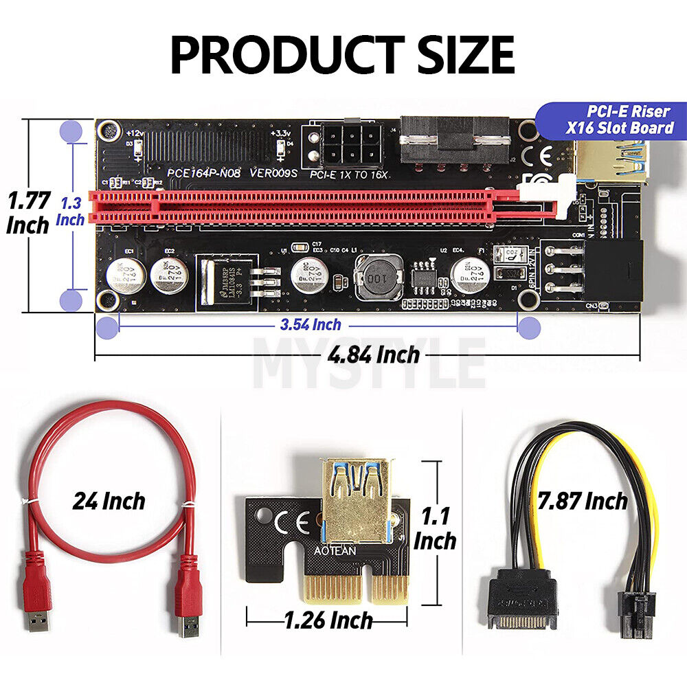 4x VER009S PCI-E Riser Card PCIe 1X to 16X USB 3.0 Data Cable Bitcoin Mining