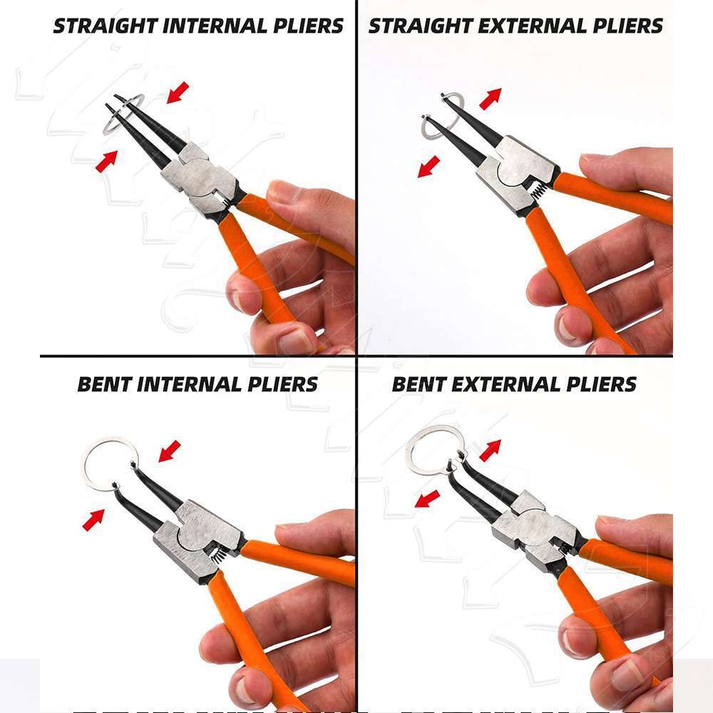 4-Piece 7" Circlip Pliers Set Internal/External Bent/Straight Snap Ring Remover