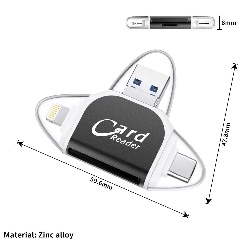 Multi-Port 4 in1 Universal SD TF Card Reader,USB C SD TF Memory Card Reader NEW