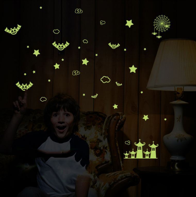 Glow In The Dark Bat Spider Castle Removable Decal Kids Wall Stickers Bedroom