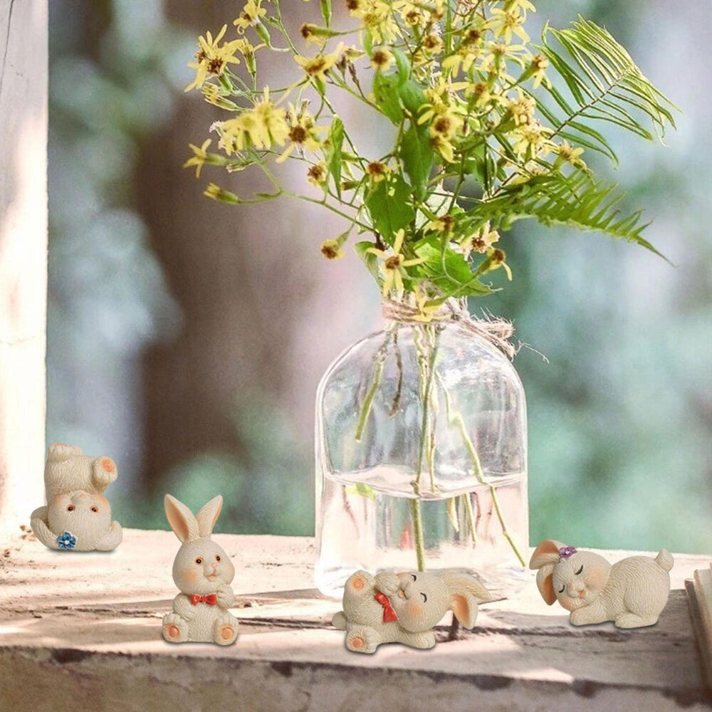 4pcs Mini Easter Rabbit Resin Figurine for Home Garden Lawn Yard Decorations