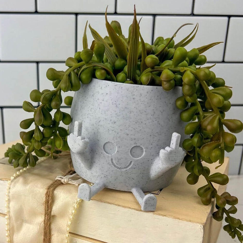 Smiling Plant Pot with Middle Fingers Up, Unique Funny Cute Succulents Plant Pot