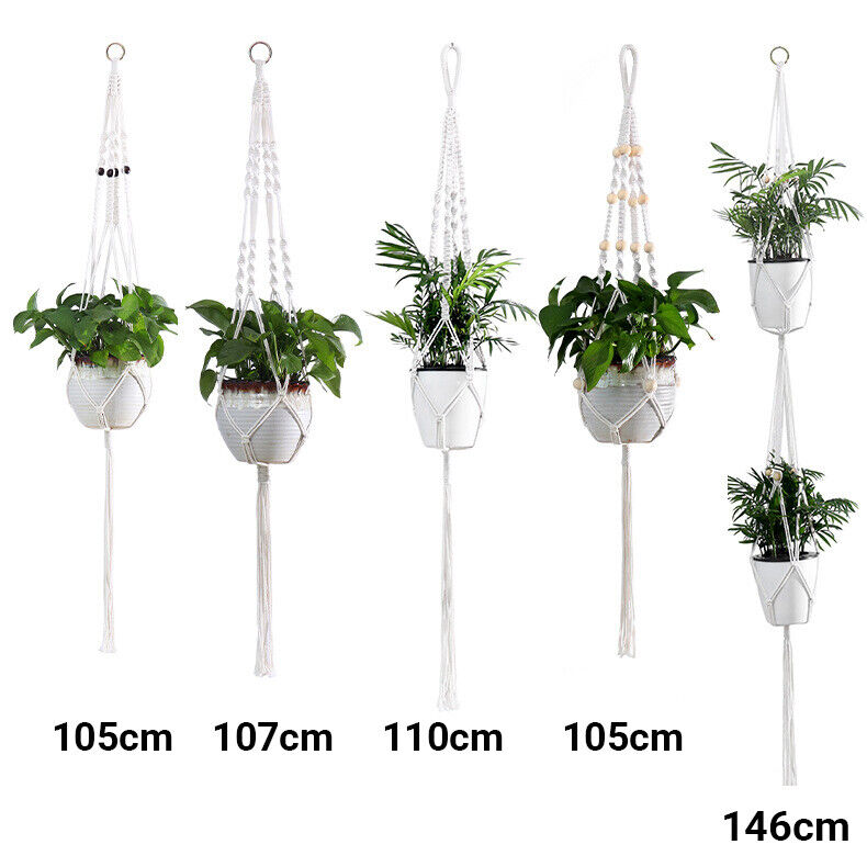 5x Pot Holder Macrame Plant Hanger Hanging Planter Basket Hemp Rope Braided New