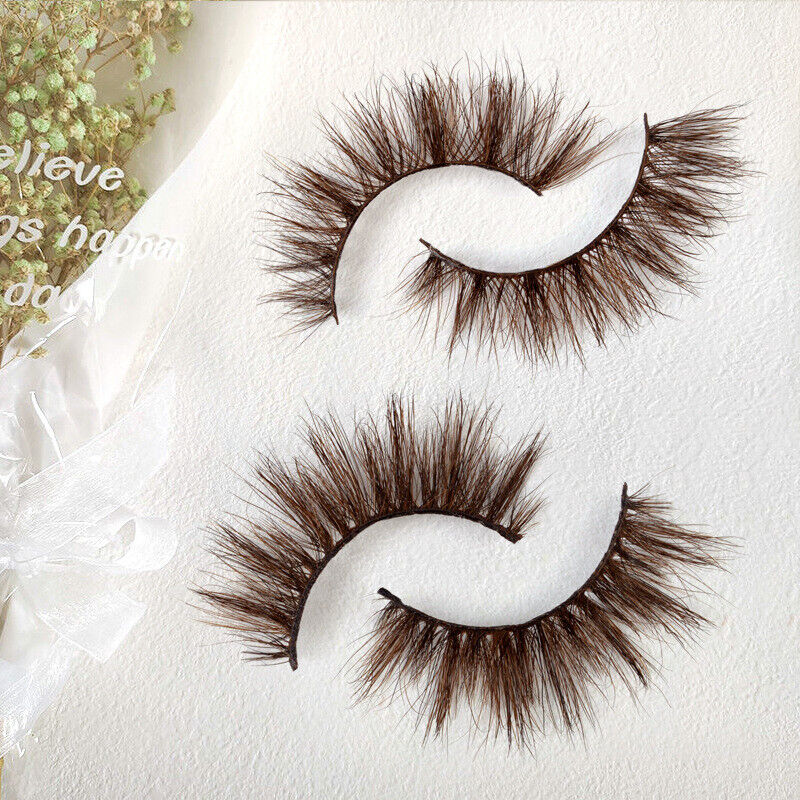 3D Mink Fake Lashes Natural Brown False Colored Eyelashes Thick Long Wispies