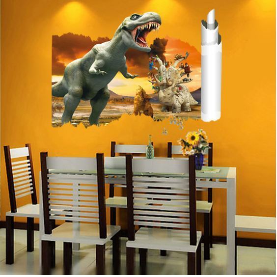 3D Wall Stickers Removable Jurassic Park Dinosaur Broken Wall Kids Room Decal