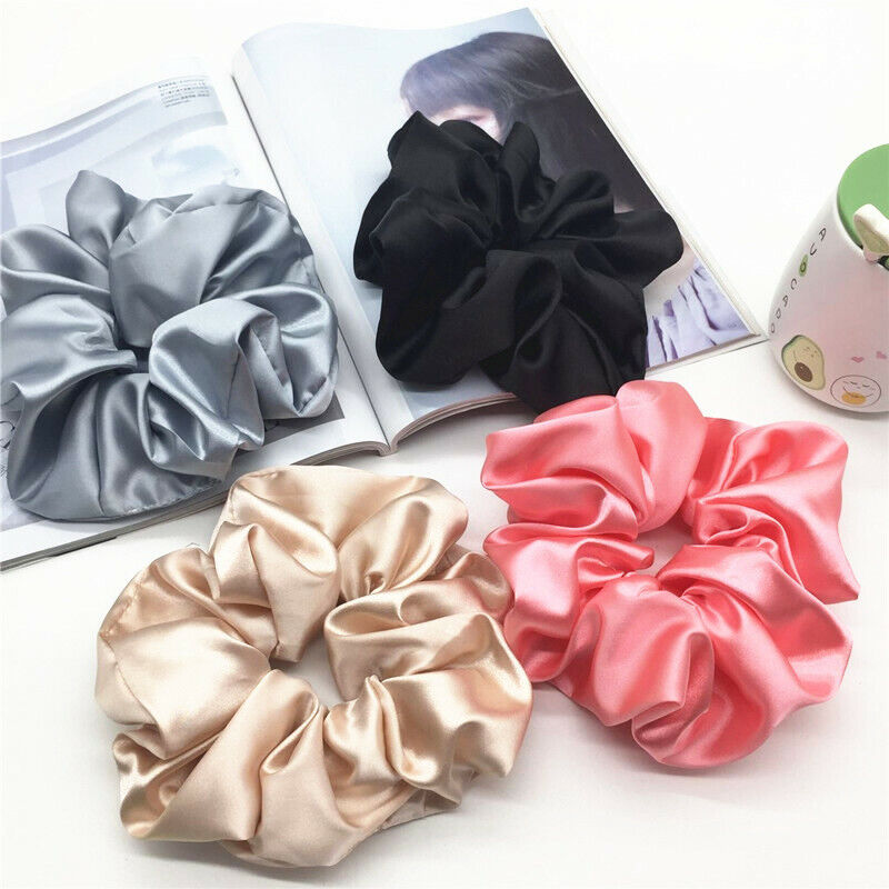 Oversized Elastic Silk Hair Band Ring Rope Tie Womens Simple Satin Scrunchies