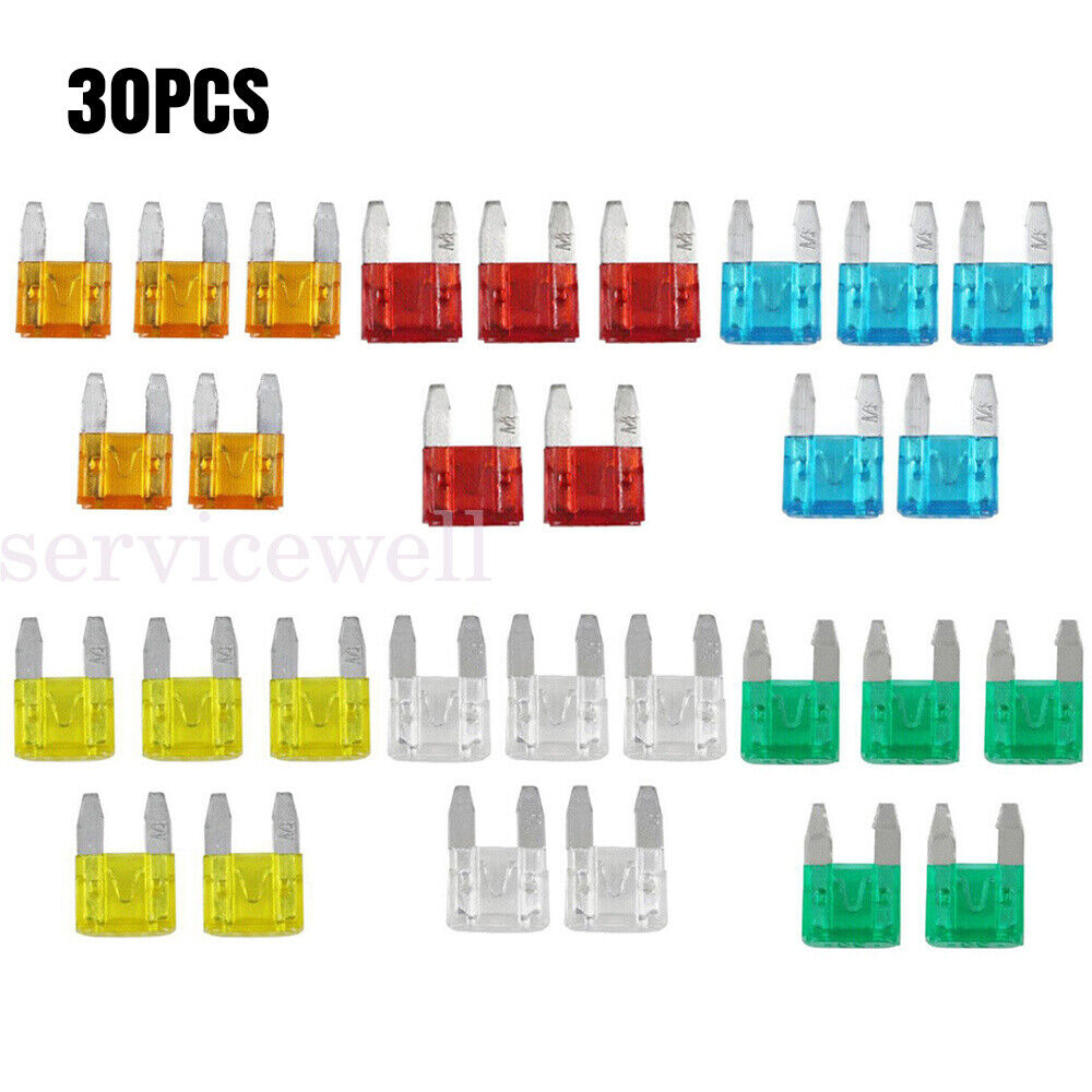 30pcs Mini Blade Fuses Set 5A 10A 15A 20A 25A 30A Fuse Assortment Kit For Car