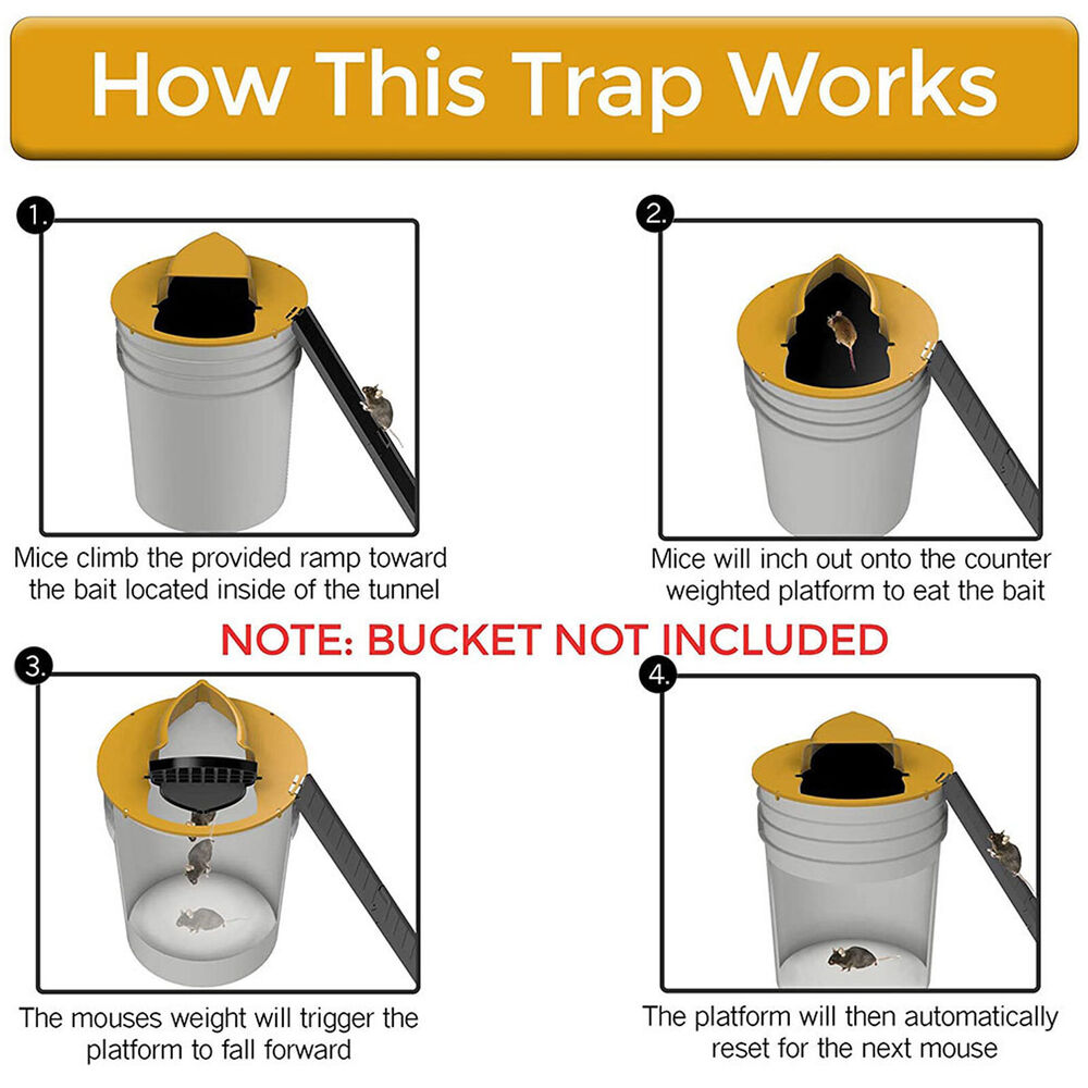 3pcs Mouse Trap - Flip N Slide Bucket Lid Mouse Rat Trap W/Ladder Mouse trap Catcher