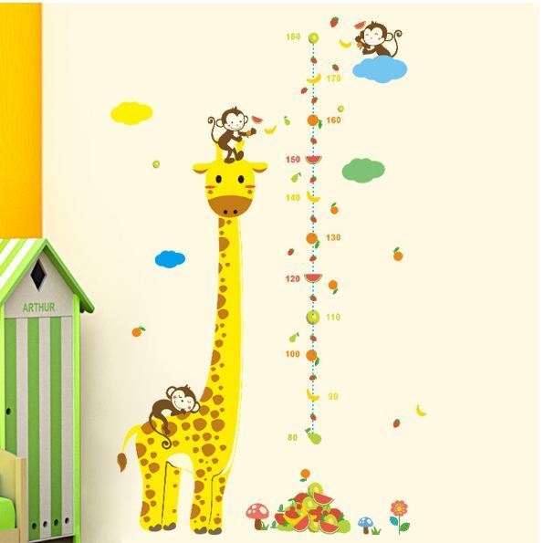 Wall Stickers Removable Giraffe Monkey Height Kids Nursery Decal Growth Chart