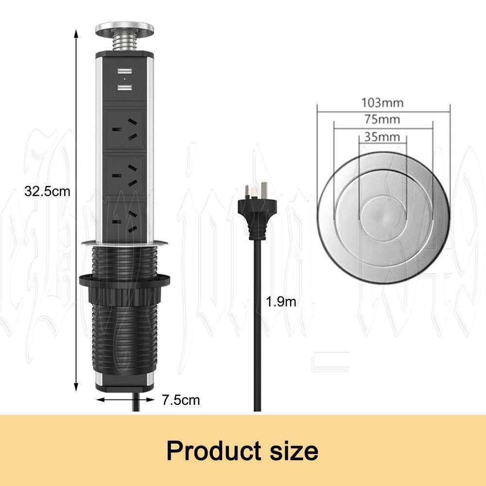 Pop Up Power Point 3 Socket Plug + 2 USB Table Home Kitchen Desk Outlet