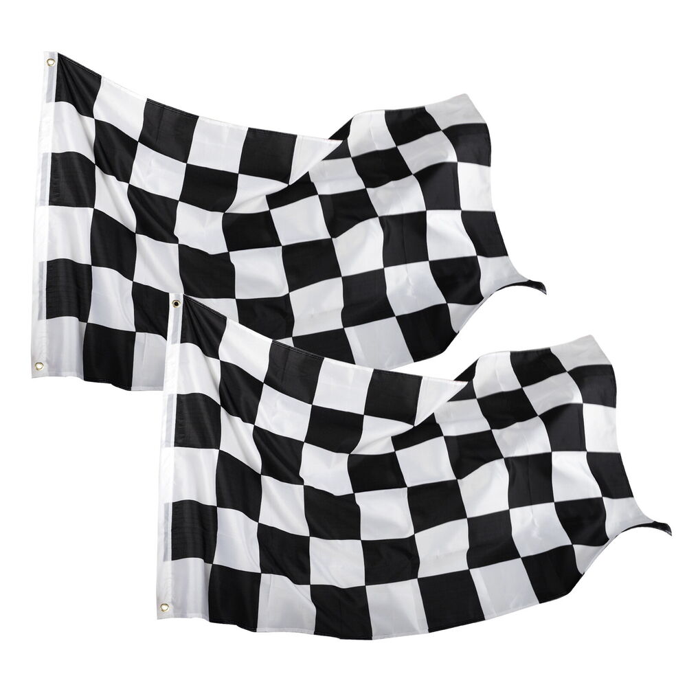 2X Checkered Black & White Chequered Racing Car Party Flag 90X150cm 5X3 ft F1 F3