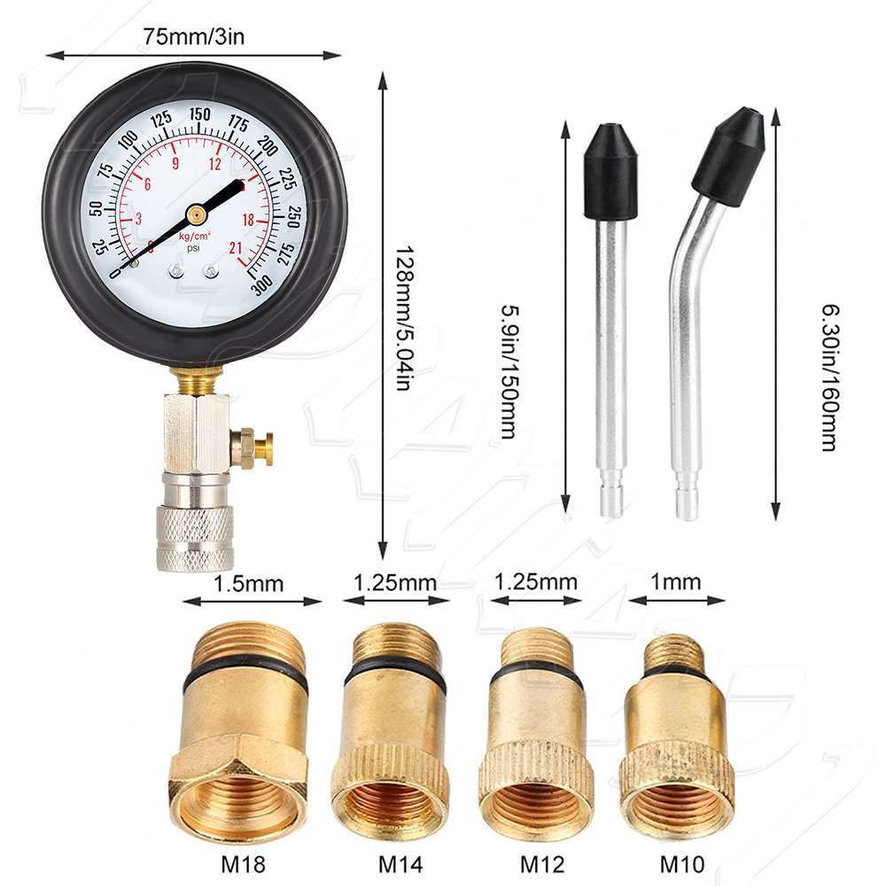 Petrol Engine Compression Tester Kit Set For Automotives Car Motorcycle 0-300Psi