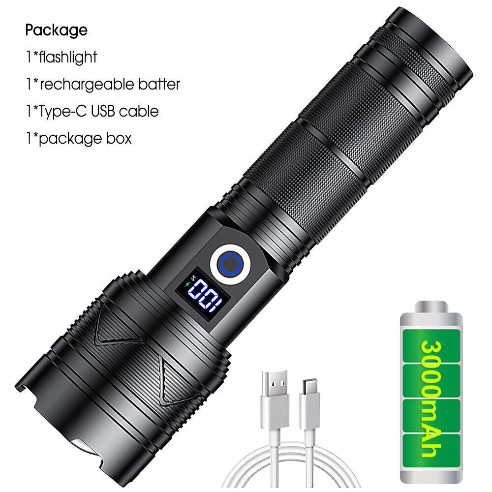 4000LM LED Flashlight Zoom Light Super Bright Torch USB Rechargeable Lamp