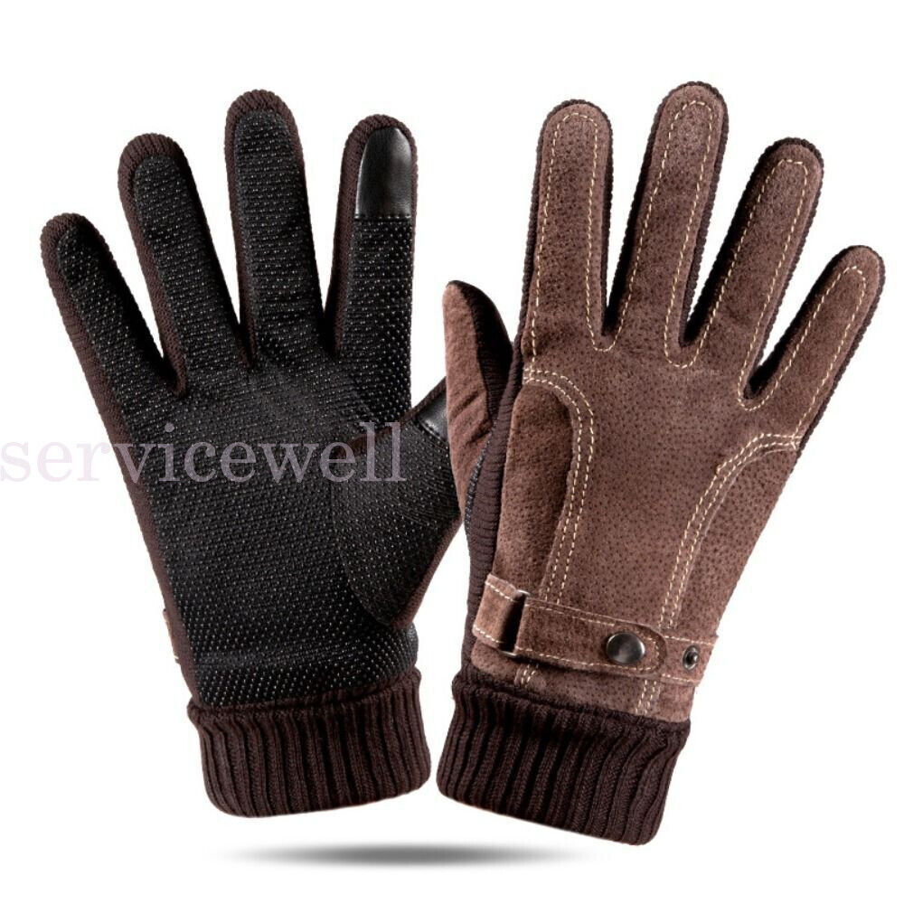 Men Winter Gloves Thermal Leather Touch Screen Warm Windproof Soft Outdoor