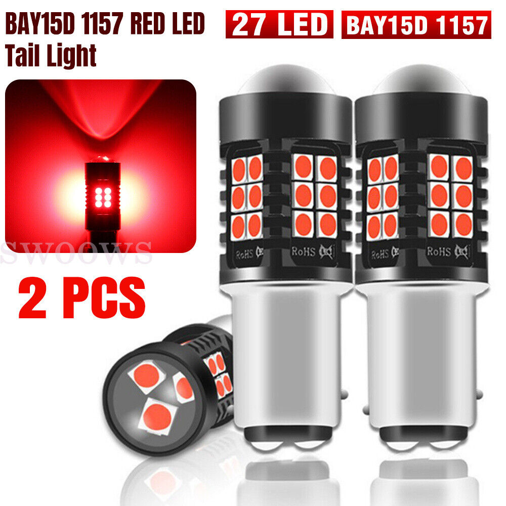 2X BAY15D 1157 RED LED BRAKE STOP TAIL LIGHT BULBS GLOBE SUPER BRIGHT ERROR FREE